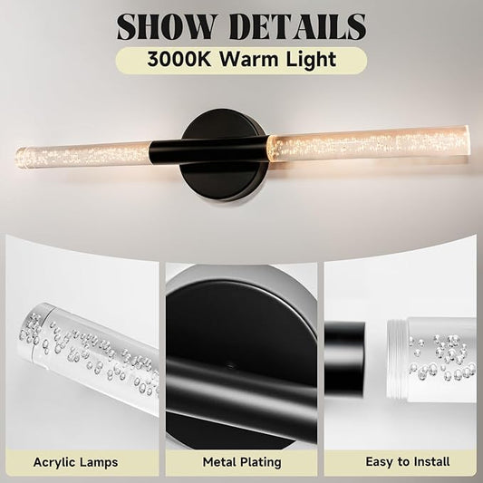 LED Bathroom Vanity Lights,24 inch Bathroom Light Fixtures Over Mirror,3000K Natural Warm Light, ETLï¼†UL Listed, Modern Wall Sconce for Bedroom,Living Room,Hallway,Black