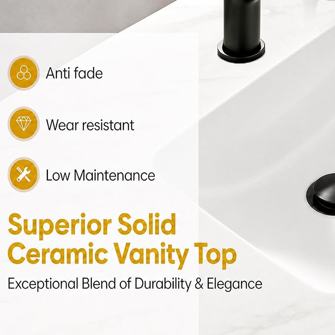 52" Bathroom Vanity - Single Sink Bathroom Vanity with Smart LED Defog Mirror Cabinet, One-Touch Defog & LED Lighting, Ceramic Sink, Soft Closing, Fully Pre-Assembled, Wall Mounted