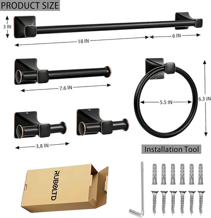 SUS304 Stainless Steel Bathroom Hardware Set, 5-Piece Matte Black Wall Mounted Towel Rack Accessories Set, 24 Inch Towel Bar, Towel Ring, Toilet Paper Holder, Towel Hooks, Multipurpose for Bathroom