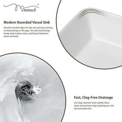 Bathroom Vessel Sink 19"x15" Rectangle Bathroom Sink Above Counter | White Ceramic Porcelain Vessel Sinks Modern Countertop Bathroom Art Basin