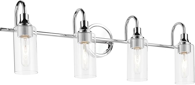 Kichler Kavi 31.5" 4-Light Vanity Light with Clear Glass in Chrome, Damp Rated, for Bathroom, Powder Room, Over a Mirror, (31.5" W x 10" H), 55212CH