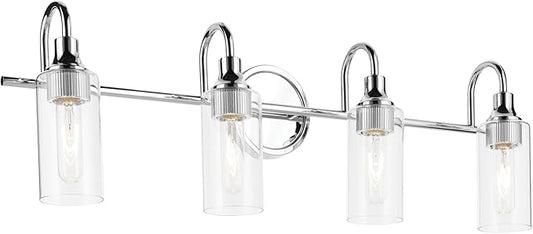 Kichler Kavi 31.5" 4-Light Vanity Light with Clear Glass in Chrome, Damp Rated, for Bathroom, Powder Room, Over a Mirror, (31.5" W x 10" H), 55212CH