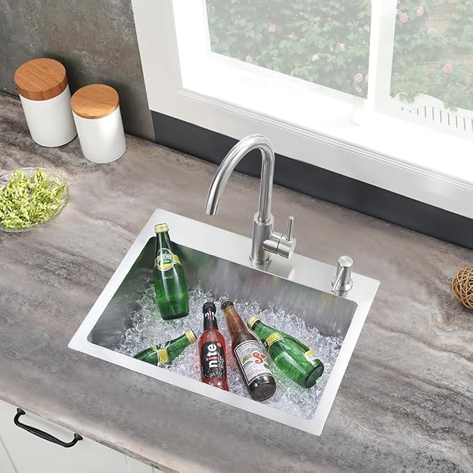 20 Inch Drop In Bar Sink Stainless Steel Small Kitchen Outdoor Sink | 20 x 16 Small Drop In Kitchen Sink Top Mount 16 Gauge Single Bowl Rv Kitchen Sink with Drianer