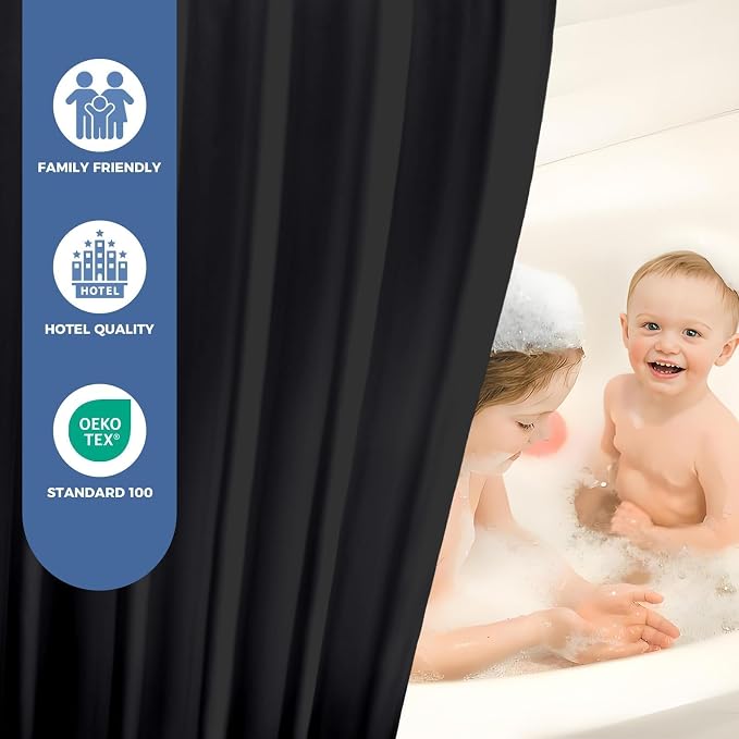 downluxe Waterproof Fabric Shower Curtain Liner, Soft Cloth Shower Liner with Magnets, Machine Washable & Hotel Quality Bathroom Curtain, 70" W x 72" L, Black