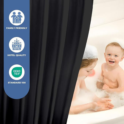 downluxe Waterproof Fabric Shower Curtain Liner, Soft Cloth Shower Liner with Magnets, Machine Washable & Hotel Quality Bathroom Curtain, 70" W x 72" L, Black