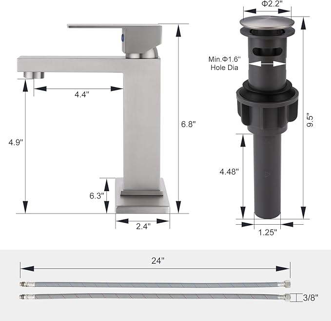 Brushed Nickel Bathroom Faucet ARCORA Modern Faucet for Bathroom Sink Single Hole Bathroom Faucet with cUPC Supply Lines and Pop Up Drain