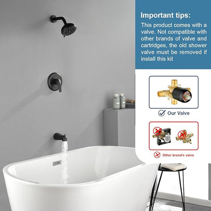 Tub Shower Faucet Combo Set Bathtub Faucet Set Shower System with Tub Spout Shower Tub Kit Shower Valve and Trim Kit Shower Fixtures Matte Black