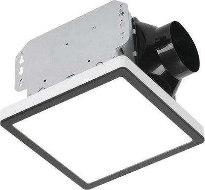 Homewerks 7105-12-MB Bathroom Fan with Light 100-CFM 2 Sones Matte Black Square Ventilation Fan with Dimmable LED Light and Magnetic Trim Ring