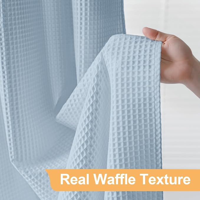 River Dream Cotton Blend No Hook Shower Curtain with Liner, Blue, 71x74 | with Snap in Liner, Heavyweight Waffle Fabric, Hotel Grade for Bathroom, Water Repellent, Corner Magnets, Machine Washable