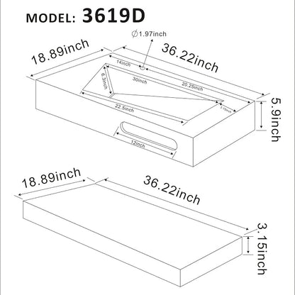 36"x19" Wall Mount Bathroom Vanity with Sink Stone Resin Floating Vanity Sink Rectangular Vessel Sinks for Bathroom White Trough with Shelf Layer (Mirror Not Included)