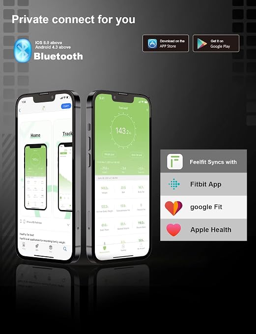 Body Fat Scale, Smart Bathroom Weight Scale, BMI Body Composition Monitor, High Precision Health Analyzer with Smartphone App for Fitness Tracking 400 lbs/180 kg