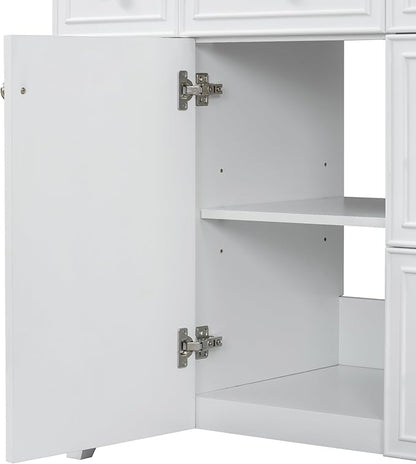 Favfurish 36" Bathroom Vanity with Ceramic Sink,Undermount Single Basin Bath Vanity Set w/Soft Closing Door and 3 Drawers,Modern Freestanding Storage Cabinet,Solid Wood Frame,White