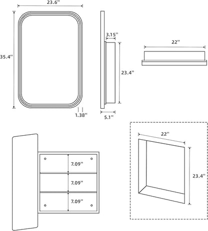 Casaphoria 36" H x 24" W Bathroom Medicine Cabinet with Mirror, Metal Frame Wall Medicine Cabinets Mirrors, Wall Mirror Cabinets, Black