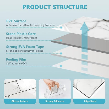 Vamos Tile 100-Piece Glossy Statury White Peel and Stick Backsplash Tile,3''x6'' PVC Subway Tile with Dark Gray Grout, Stick on Backsplash for Kitchen/Bathroom/Fireplace