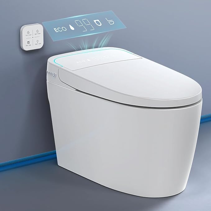 Glendan Smart Toilet Auto Flush: Off Seat Dual Flush One Piece Toilet, Elongated Heated Toilet Seat, Electric Toilets for Bathroom with Night Light, Remote, Pre Wet, Soft Close Seat&Lid, ADA Height