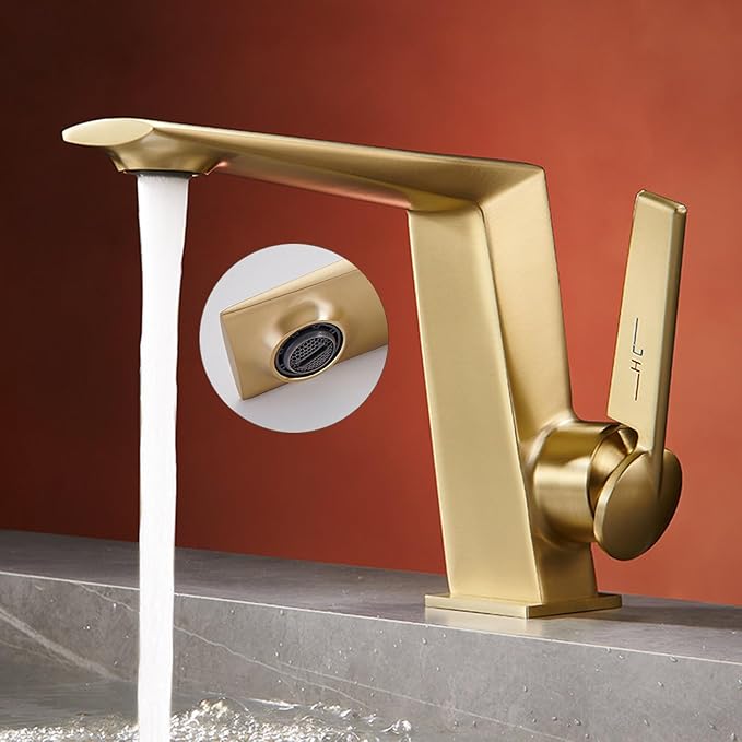 BiaoTeng One Hole Bathroom Faucet White Hot and Cold Brass Single Hole Bathroom Sink Faucets
