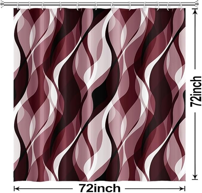 Burgundy Shower Curtain, Modern Abstract Ombre Burgundy Striped Shower Curtain Set for Bathroom Waterproof Shower Curtain with Hooks, 72x72 Inch