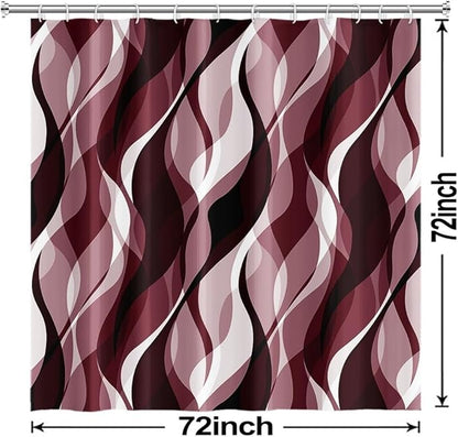 Burgundy Shower Curtain, Modern Abstract Ombre Burgundy Striped Shower Curtain Set for Bathroom Waterproof Shower Curtain with Hooks, 72x72 Inch