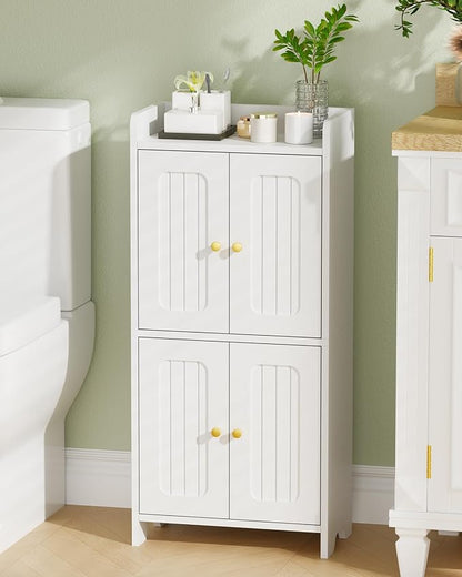 BEWISHOME Small Floor Cabinet,Toilet Paper Storage,Bathroom Storage Cabinet | with 4 Doors and Shelves, Bathroom Organizers and Storage for Small Spaces, White 7.9" D x 14.6" W x 31" H YYG11W
