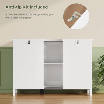 TEENFON Pedestal Sink Storage Cabinet with 2 Doors & 3 Drawers, Bathroom Sink Cabinet, Under Sink Cabinet with U-Shape Cut-Out, White