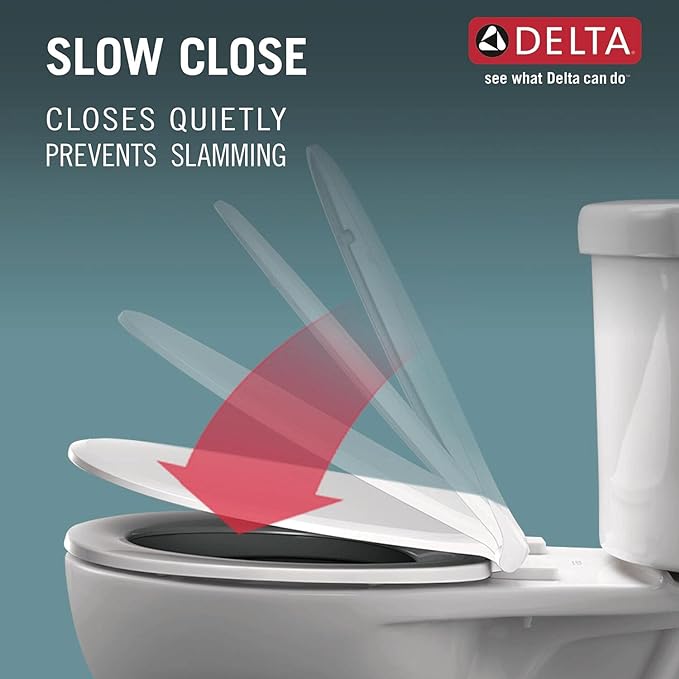 Delta Faucet Morgan Round Front Slow-Close White Toilet Seat with Non-Slip Seat Bumpers, White 801903-WH