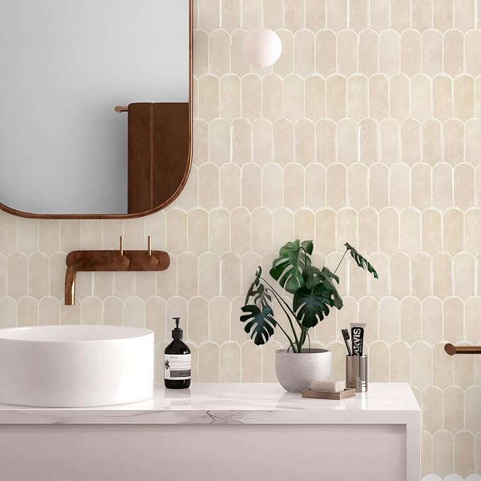 Vamos Tile Thicker Peel and Stick Backsplash Tile,Pinkish Beige,10-Sheet | Self Adhesive Vinyl Wall Tiles with Beige Grout, Stick on Backsplash for Kitchen, Bathroom,RV,Pantry,11.1''x12''