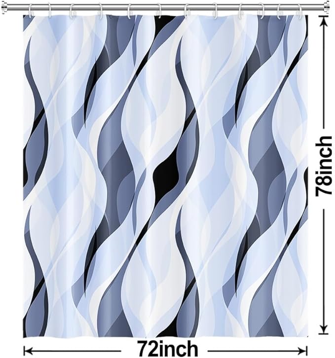 Light Blue Shower Curtain, Modern Abstract Blue and Grey Striped Shower Curtain Set for Bathroom Waterproof Polyester Shower Curtain with Hooks, 72x78 Inch
