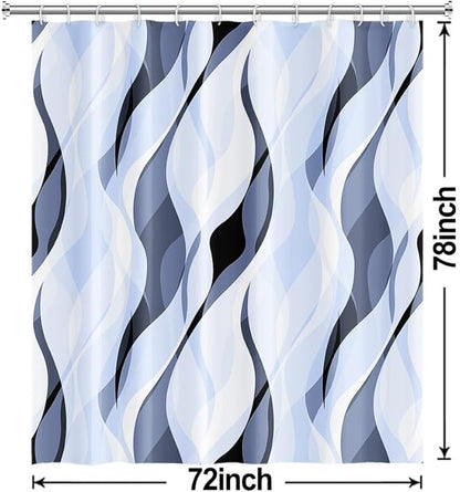 Light Blue Shower Curtain, Modern Abstract Blue and Grey Striped Shower Curtain Set for Bathroom Waterproof Polyester Shower Curtain with Hooks, 72x78 Inch