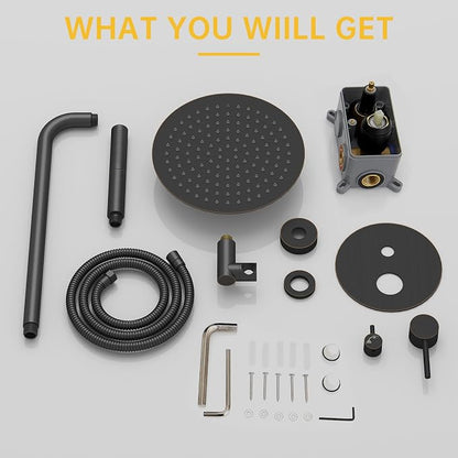BESy Shower System with 10 Inch Round Rain Shower Head and Handheld Wall Mounted, High Pressure Rainfall Shower Faucet Fixture Combo Set with 2 in 1 Handheld Showerhead for Bathroom, Bronze