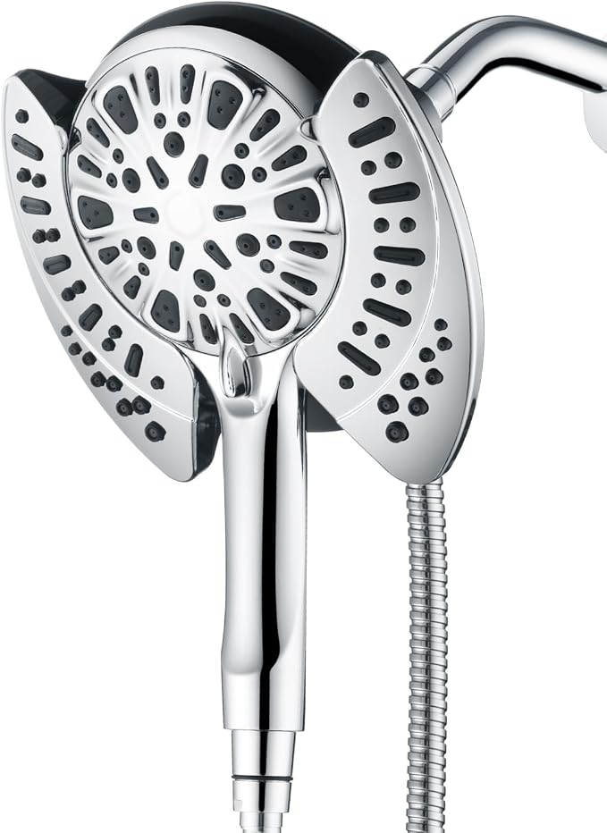 2 in 1 Shower Head with Handheld Combo High Pressure Silver 2.5 GPM | 7.2" Rain Showerhead and 9 Spray Hand Held Shower, Adjustable Shower Angle, 59-inch Rotatable Stainless Steel Hose