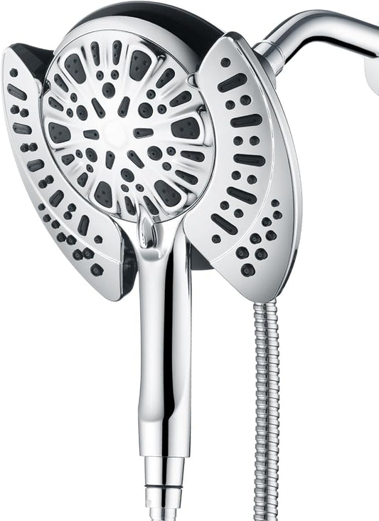 2 in 1 Shower Head with Handheld Combo High Pressure Silver 2.5 GPM | 7.2" Rain Showerhead and 9 Spray Hand Held Shower, Adjustable Shower Angle, 59-inch Rotatable Stainless Steel Hose