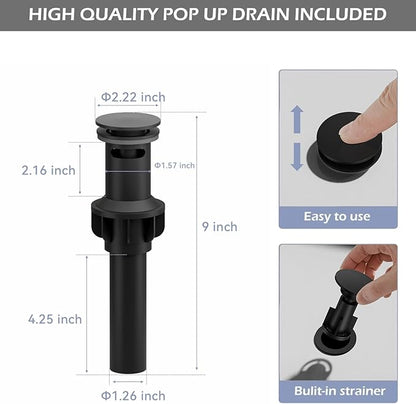 BWE Black Vessel Sink Faucet Single Handle Single Hole Stainless Steel Bathroom Faucet with Waterfall Spout Sink Faucet Lavatory Vanity Deck Mount Mixer Tap