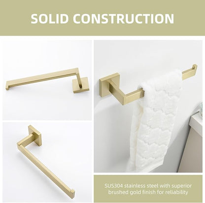 Angle Simple Hand Towel Holder Brushed Gold, Bathroom Towel Bar Wall Mount | Light Gold Tone, 10.24 Inches, Solid SUS304 Stainless Steel, Handy Open Sided Design for Laundry Kitchen Shower Vanity Sink