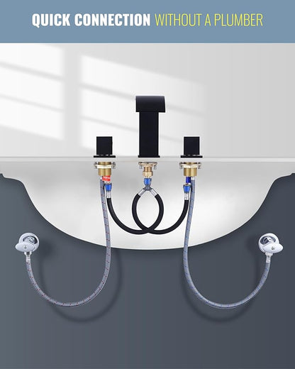 Waterfall Bathroom Faucet 3 Hole: ARCORA 8 Inch Widespread Bathroom Faucet Matte Black, Modern 2 Handles Bathroom Sink Faucet with Pon Up Drain and cUPC Supply Lines