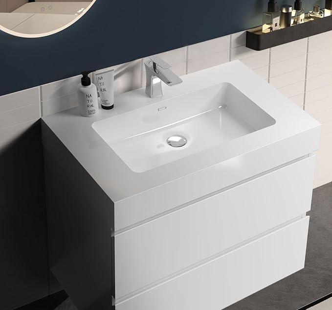 30" Floating Bathroom Vanity with Sink, Modern Bathroom Cabinet with Top and Soft Close Drawers, Spacious Storage for Small Space, White - Lavanda Collection