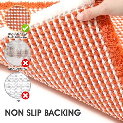 IM HOME Waffle Bath Mat Set 2 Piece Orange & Cream,Woven Modern Bath Rug Mats, Absorbent Non Slip Bath Floor Mat, Soft Washable Boho Bath Rugs with Tassels for Bathroom, Bedroom, Kitchen,Tub