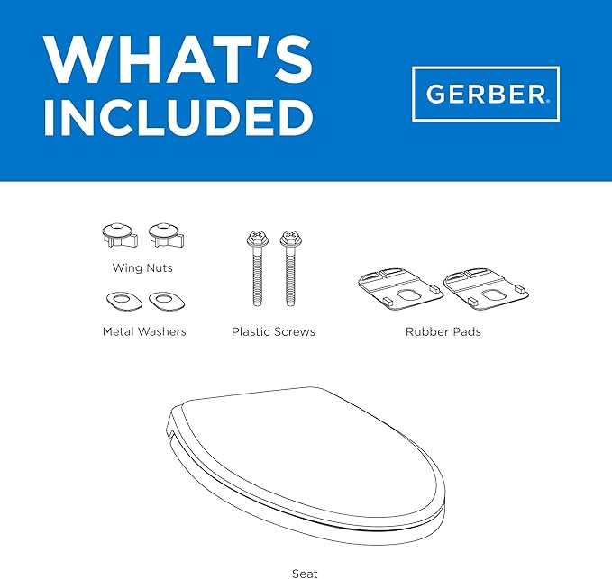 Gerber Round Front Toilet Seat with Cover, Standard Close, Quick & Easy Install, Heavy-Duty Plastic, Durable & Fade-Resistant, White GC55012043