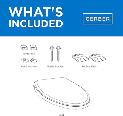 Gerber Round Front Toilet Seat with Cover, Standard Close, Quick & Easy Install, Heavy-Duty Plastic, Durable & Fade-Resistant, White GC55012043