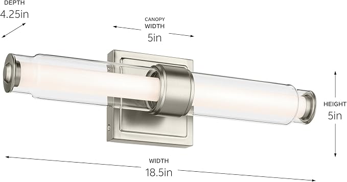 Kichler Laurene LED Bath Bar Light, Brushed Nickel | Linear vanity light with clear glass for mirrors and vanities (18.5" x 5"), 55237NILED