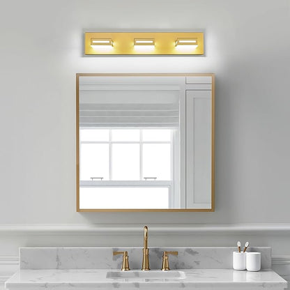 LED Modern Bathroom Light Fixtures, 3-Light 24-Inch Gold Vanity Lights for Bathroom Lighting Fixtures Over Mirror, 350° Rotatable Acrylic, 6000K Cool White Wall Lamp