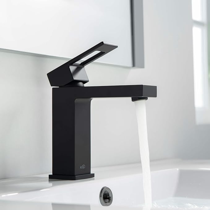 KBF1002 Solid Brass Single Handle Bathroom Sink Faucet, High Arc Cubic Spout Lavatory Faucet in Matte Black | Corrosion-Resistant, Modern Design, Easy to Install