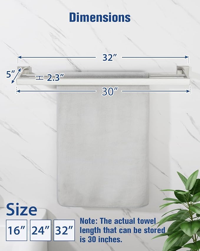 Alise Double Towel Bars Towel Rack for Bathroom Wall Mount 32 Inch,Brushed | SUS304 Stainless Steel Bathroom Towel Holder, Square Towel Rod Towel Hanger for Bathroom Lavatory Kitchen