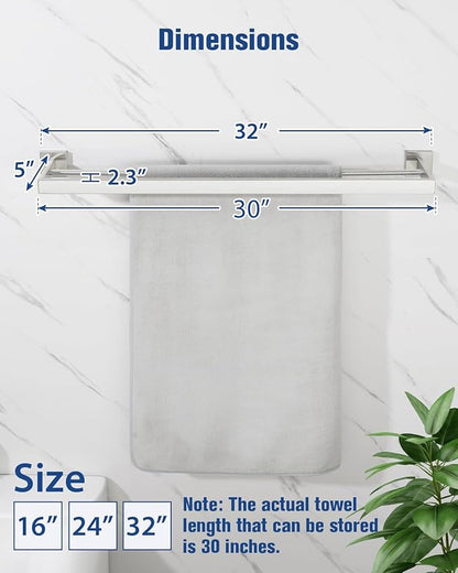 Alise Double Towel Bars Towel Rack for Bathroom Wall Mount 32 Inch,Brushed | SUS304 Stainless Steel Bathroom Towel Holder, Square Towel Rod Towel Hanger for Bathroom Lavatory Kitchen