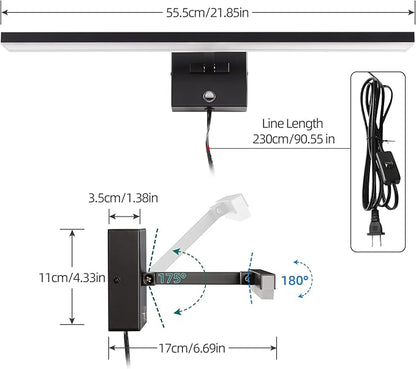 MantoLite Plug in Wall Sconces with Switch Dimmable 22inch LED Black Bathroom Wall Light Indoor Lightings Vanity Light with Ajustable Arm Bedside Reading Lamp, Pulg in Display Lamps 6000K 12W