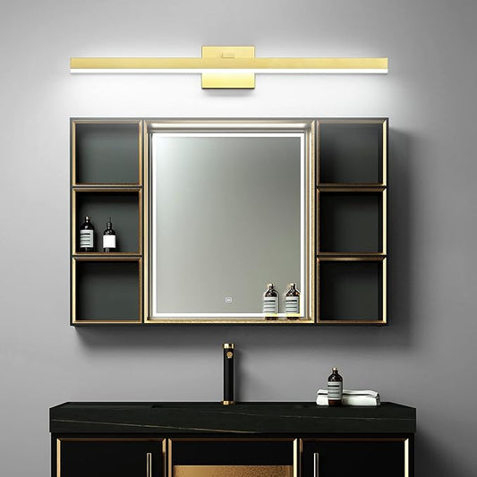 PRESDE Bathroom Light Fixtures Dimmable 32in Gold LED Vanity Light for Bathroom Wall Lighting Fixtures Over Mirror（Cold White 6000K）