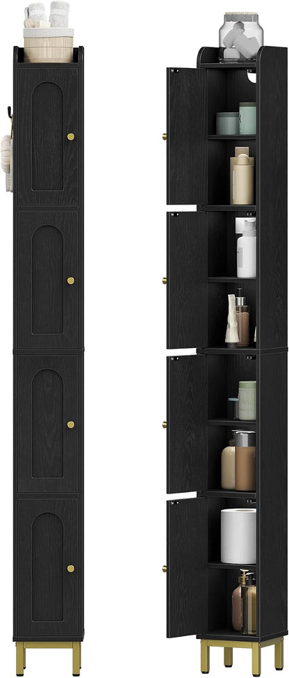 Hzuaneri 4-Tier Narrow Tall Storage Cabinet | Slim Bathroom Storage Cabinet with 4 Adjustable Feet and Shelves, for Living Room, Laundry Room, Black, 7.9"Dx7.9"Wx70.9"H
