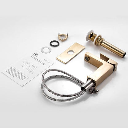 Bronze Gold Bathroom Faucet Single Hole, Gold Single Handle Bathroom Sink Faucet with Drain Assembly, Deck Plate Included, BF307-BB
