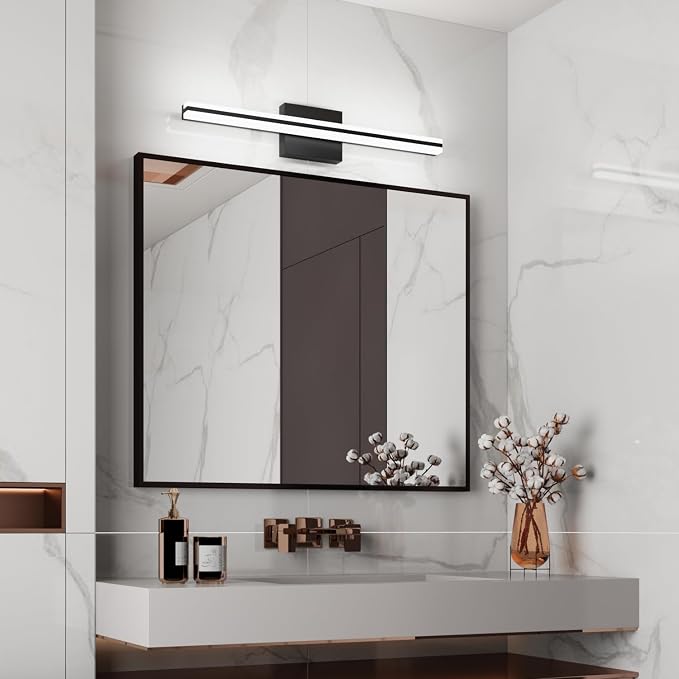 SOLFART Bathroom Vanity Lights Over Mirror 14W 24 Inch Modern Black Bathroom Light Fixture 6000K ND