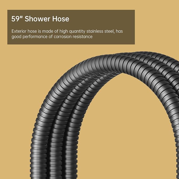 Black Brass 2 In 1 Function Handheld Shower Head Set High Pressure 7 Inch Shower Head High Flow Hand Shower Wand with 59 Inch Hose, Bracket, Black