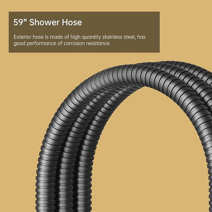 Black Brass 2 In 1 Function Handheld Shower Head Set High Pressure 7 Inch Shower Head High Flow Hand Shower Wand with 59 Inch Hose, Bracket, Black
